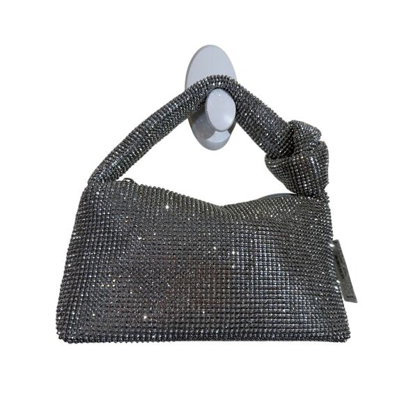 Jessica McClintock Silver Sequin Knot Handle Formal Purse NWT - Picture 8 of 8